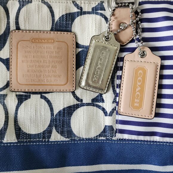 COACH Daisy Patchwork Emma Canvas Tote Blue White Shoulder Bag - Picture 5 of 9